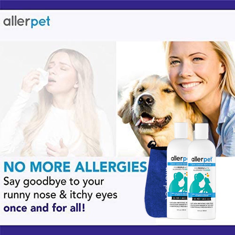 Allerpet Dog Dander Remover w/Free Applicator Mitt - Best Pet Dander Remover for Allergens - for Canine Dry Skin Treatment - Good for Fur & Skin - 2 Pack (12oz) - Image 3